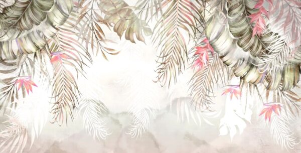 Papier peint Feuilles roses