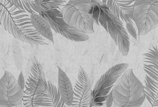 Papier peint Cadre à feuilles grises