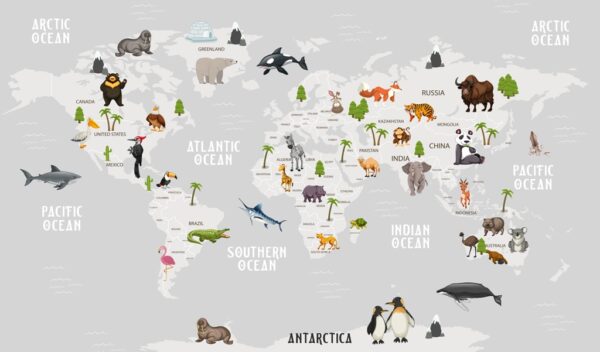Papier peint Les animaux sur les continents