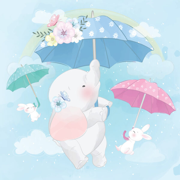 Papier peint Animaux avec des parapluies