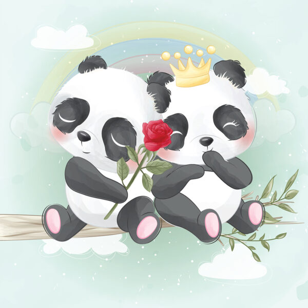 Papier peint Pandas amoureux