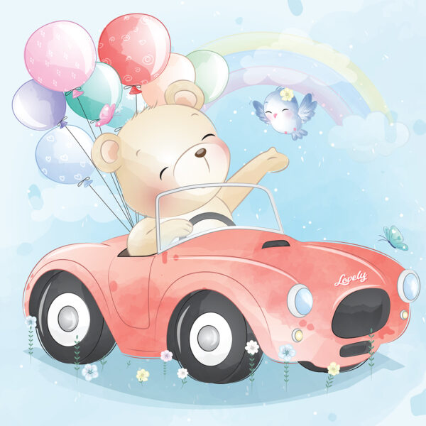 Papier peint Ours en peluche dans une voiture