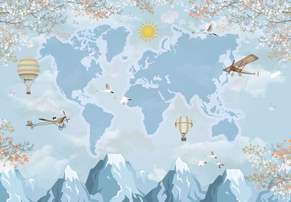 Papier peint Carte du monde au-dessus des sommets des montagnes