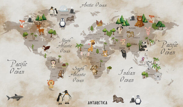 Papier peint Carte du monde en beige