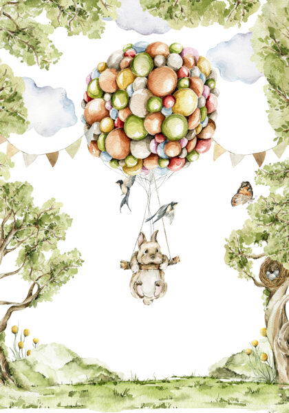 Papier peint Lapin sur une balançoire à ballons