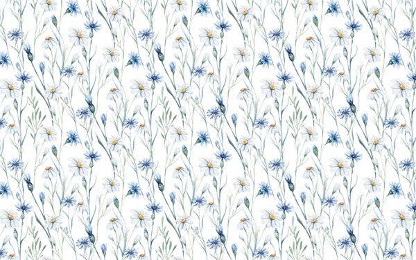 Papier peint Bleuets et camomilles