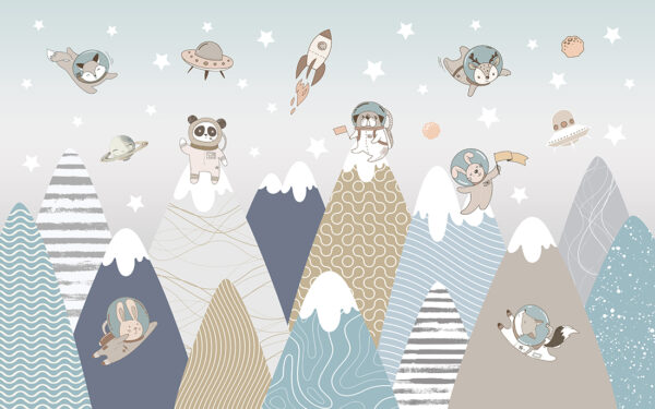 Papier peint Petits astronautes dans les montagnes