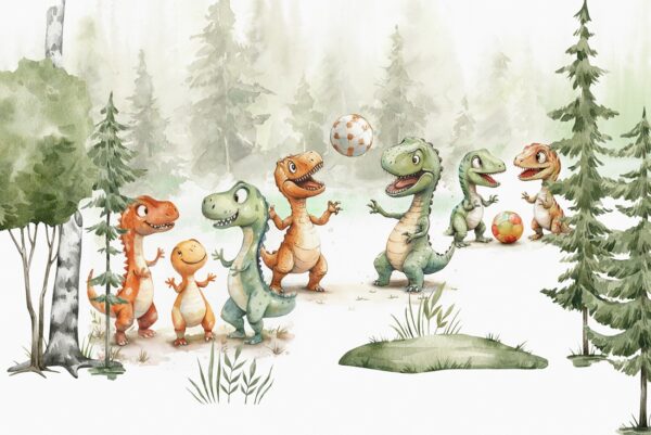 Papier peint Dinoworld – Match au milieu des arbres