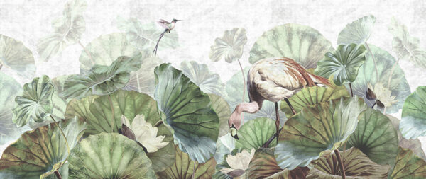 Papier peint Nénuphars et flamants roses