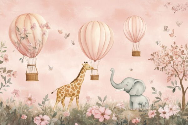 Papier peint Safari en montgolfière