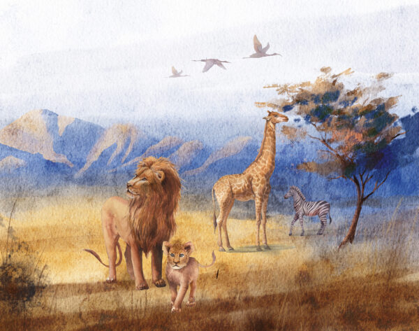 Papier peint Animaux africains en style aquarelle