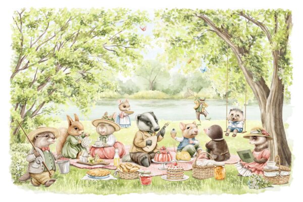 Papier peint Fête en forêt au bord du lac