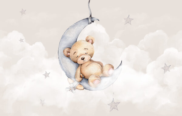 Papier peint Ours en peluche endormi sur la lune