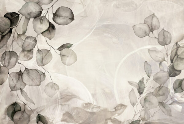 Papier peint Feuilles dans la brume laiteuse
