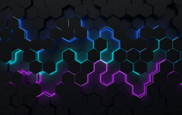Papier peint Hexagones néon 3D