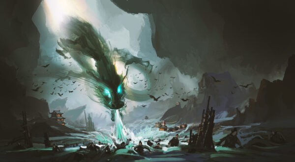Papier peint Dragon au-dessus de la Terre des Montagnes