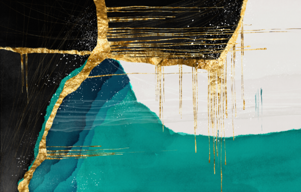 Papier peint Rayures turquoise et or