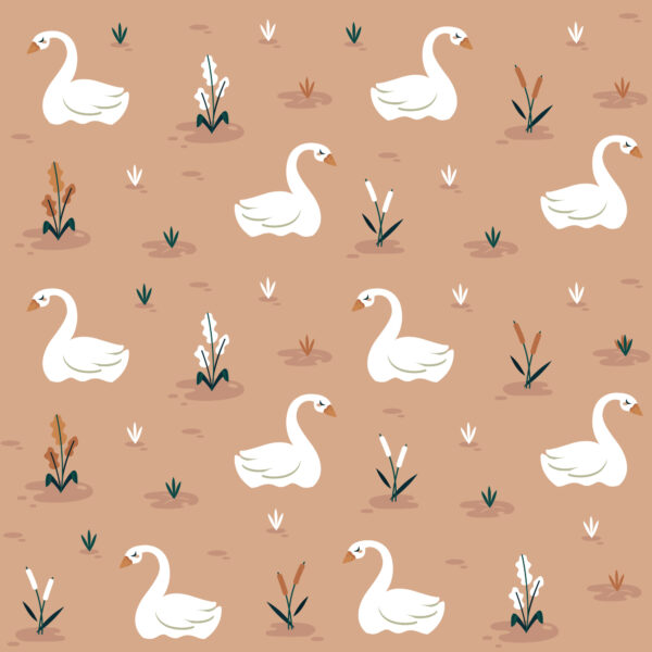 Papier peint Cygnes de dessin animé sur l'étang