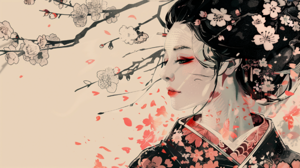 Papier peint Geisha en fleurs
