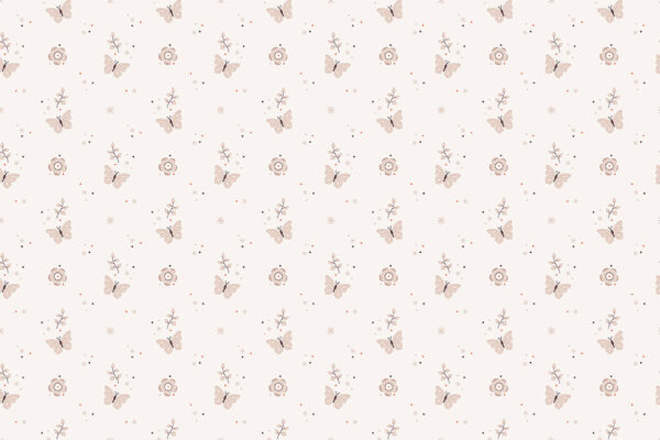 Papier peint Papillons et fleurs beiges