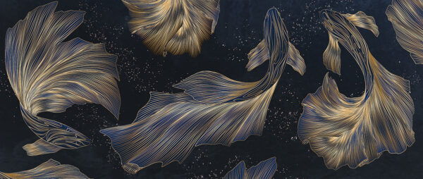 Papier peint Danse des carpes koï bleu marine