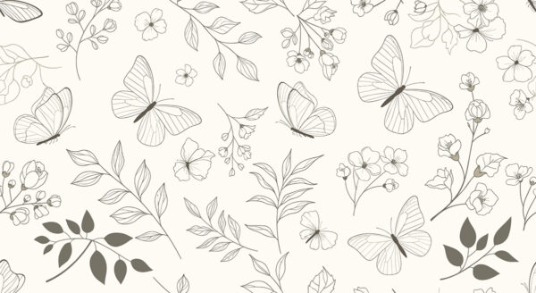 Papier peint Des papillons parmi les fleurs