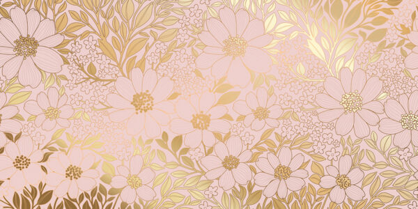 Papier peint Fleurs dorées sur fond rose