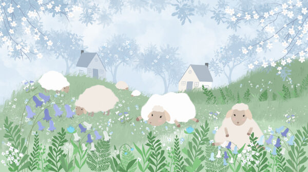 Papier peint Une prairie idyllique avec des moutons