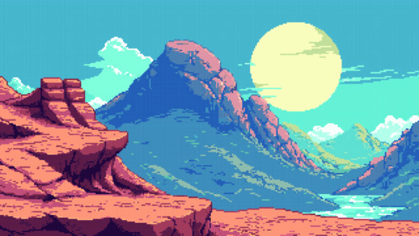 Papier peint Paysage de montagne pixelisé