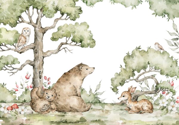 Papier peint Bébés de la forêt à l'aquarelle