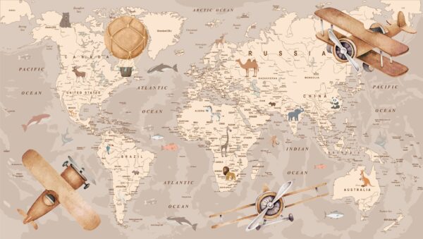 Papier peint Carte du monde rétro pour enfants