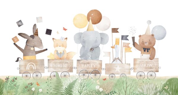 Papier peint Locomotive rétro avec animaux
